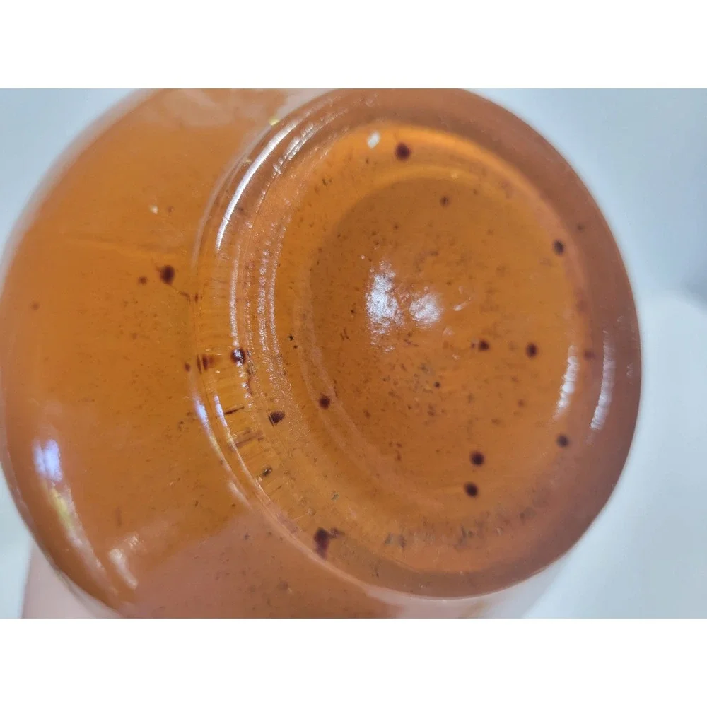 Vintage Amber Glass Oil Lamp with Clear Beaded Chimney 12in‎